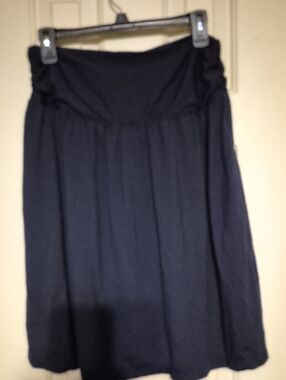 Soft Gathered Waist A-Line Skirt — Navy Blue